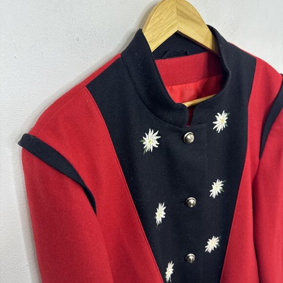Pe-Ko Austria Woman 40 Red Marching Band Themed Coat Wool Salzburger Loden - Picture 3 of 10